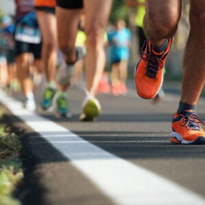 People running in a marathon.