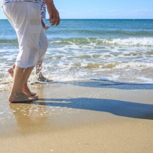 People walking on the beach.